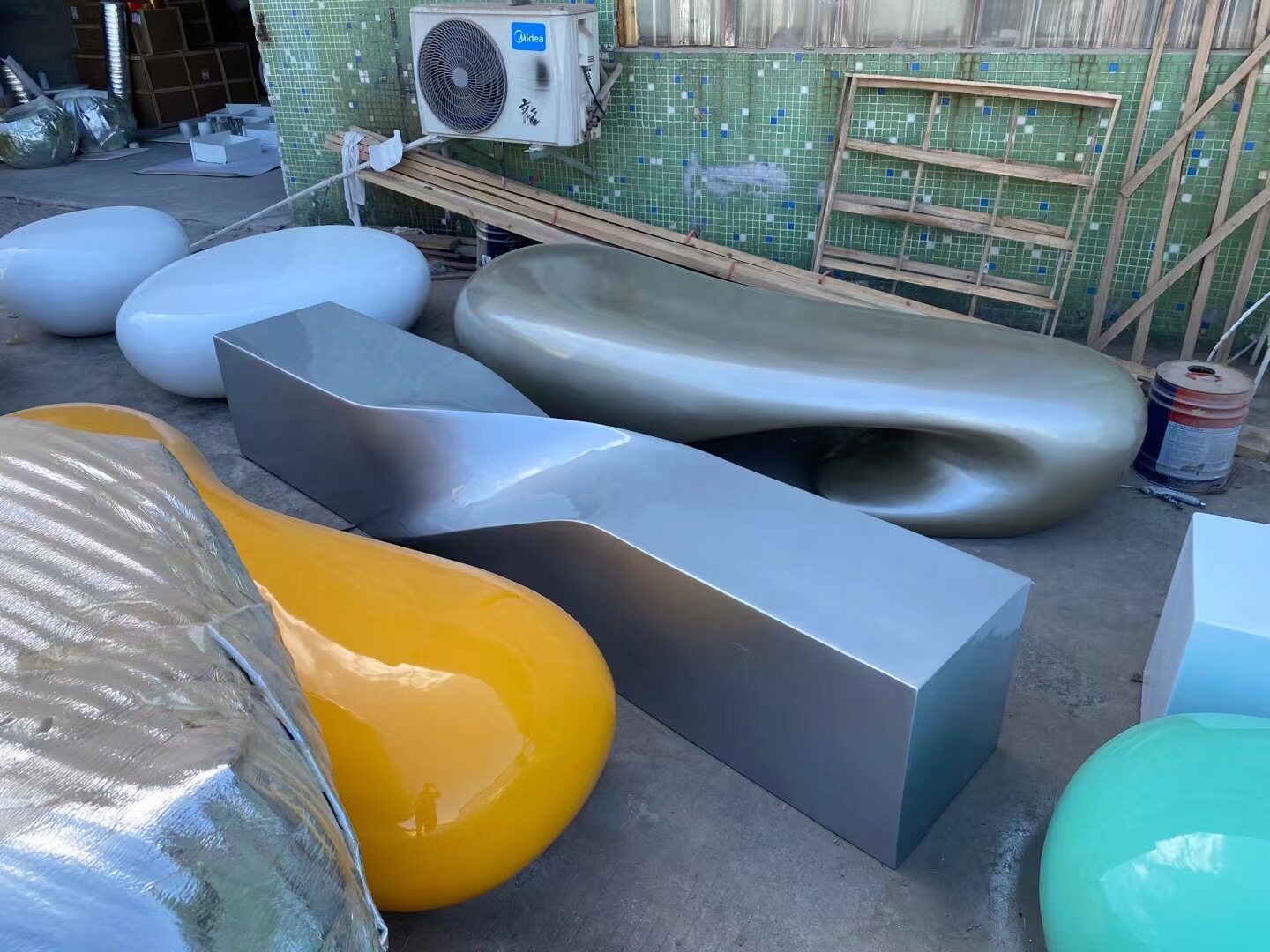 玻璃钢休闲椅圆弧形组合休息长条坐凳户外公园学校树池可定制座椅