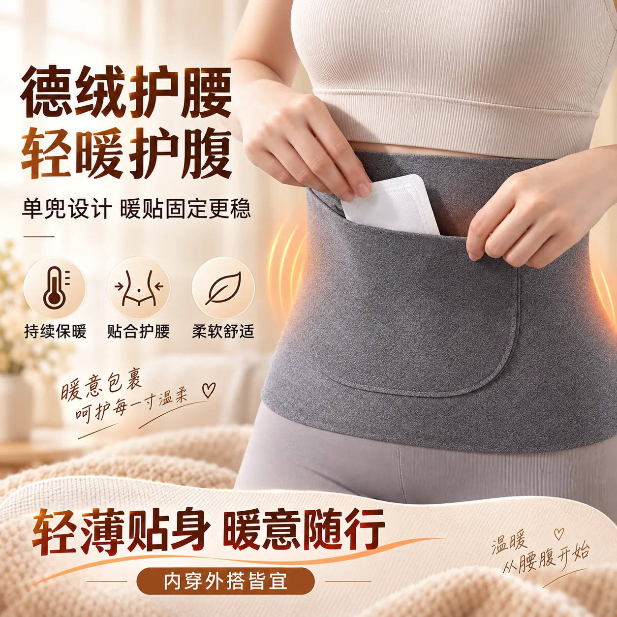 德绒热敷保暖带兜护腰带