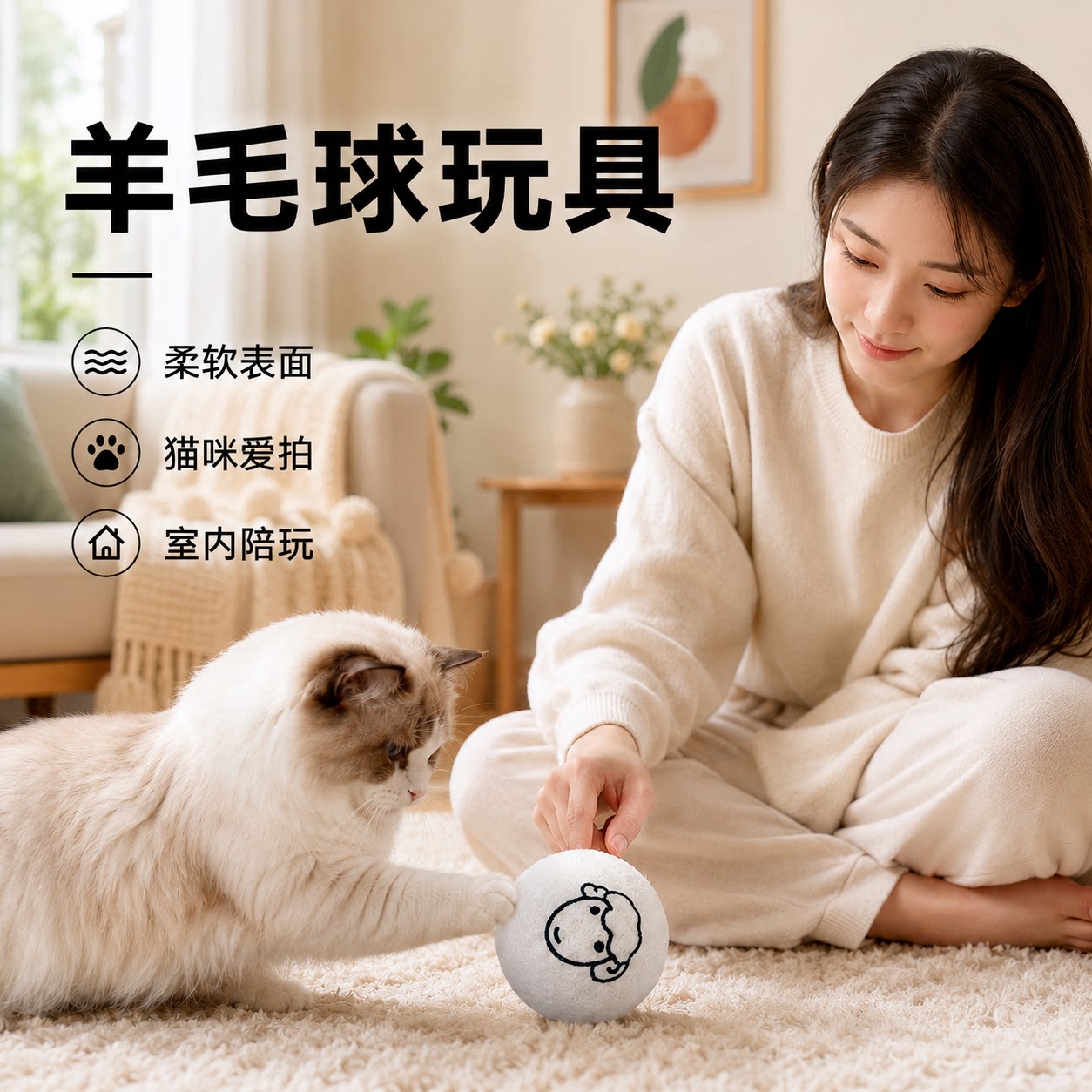 猫咪静音耐咬自嗨羊毛球玩具