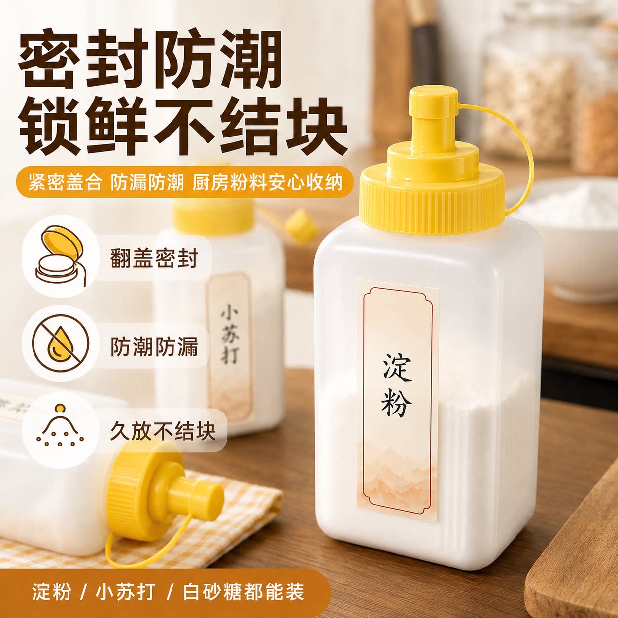 淀粉收纳盒家用面粉储存罐厨房接触级塑料收纳罐小苏打生粉密封罐