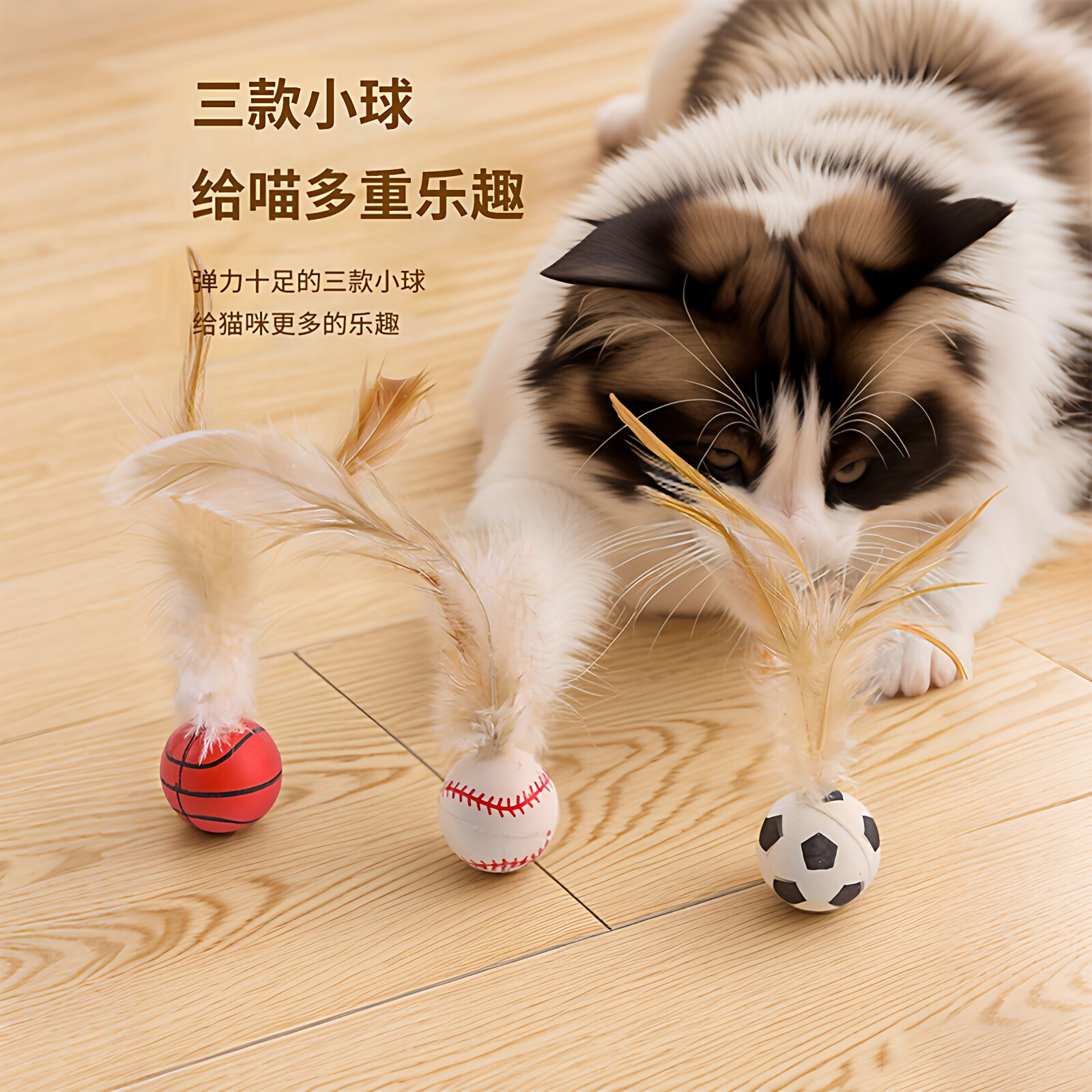 猫咪逗猫棒磨牙趣味弹力球带羽毛布偶猫自娱趣味玩具互动游戏