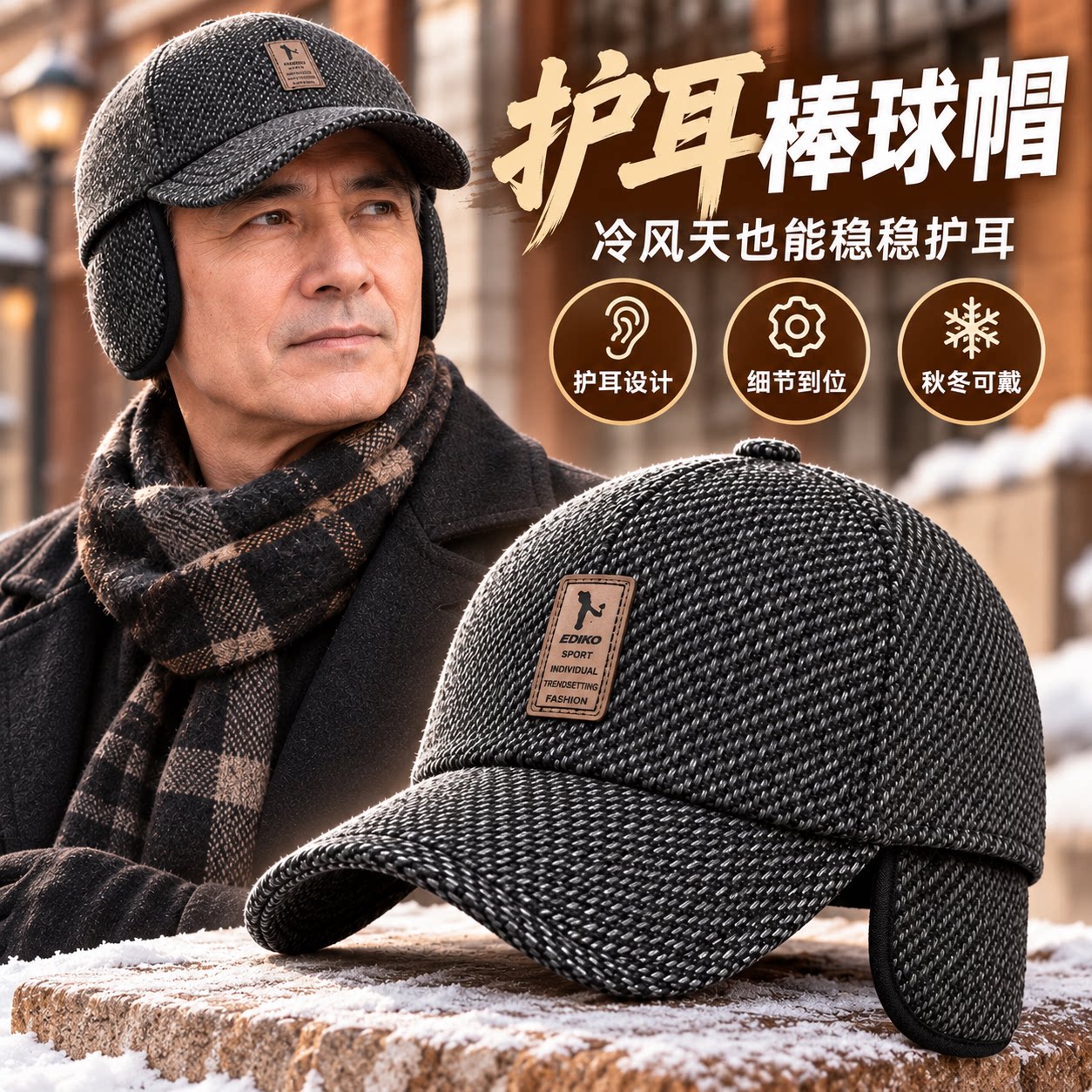 中老年人帽子男款2026新款秋冬保暖棒球帽加厚户外百搭爸爸鸭舌帽