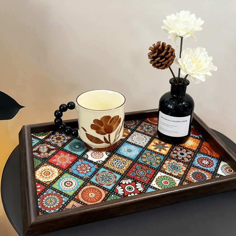 高档复古茶盘胡桃木首饰长方形轻奢木质收纳酒杯茶水文玩茶盘托盘