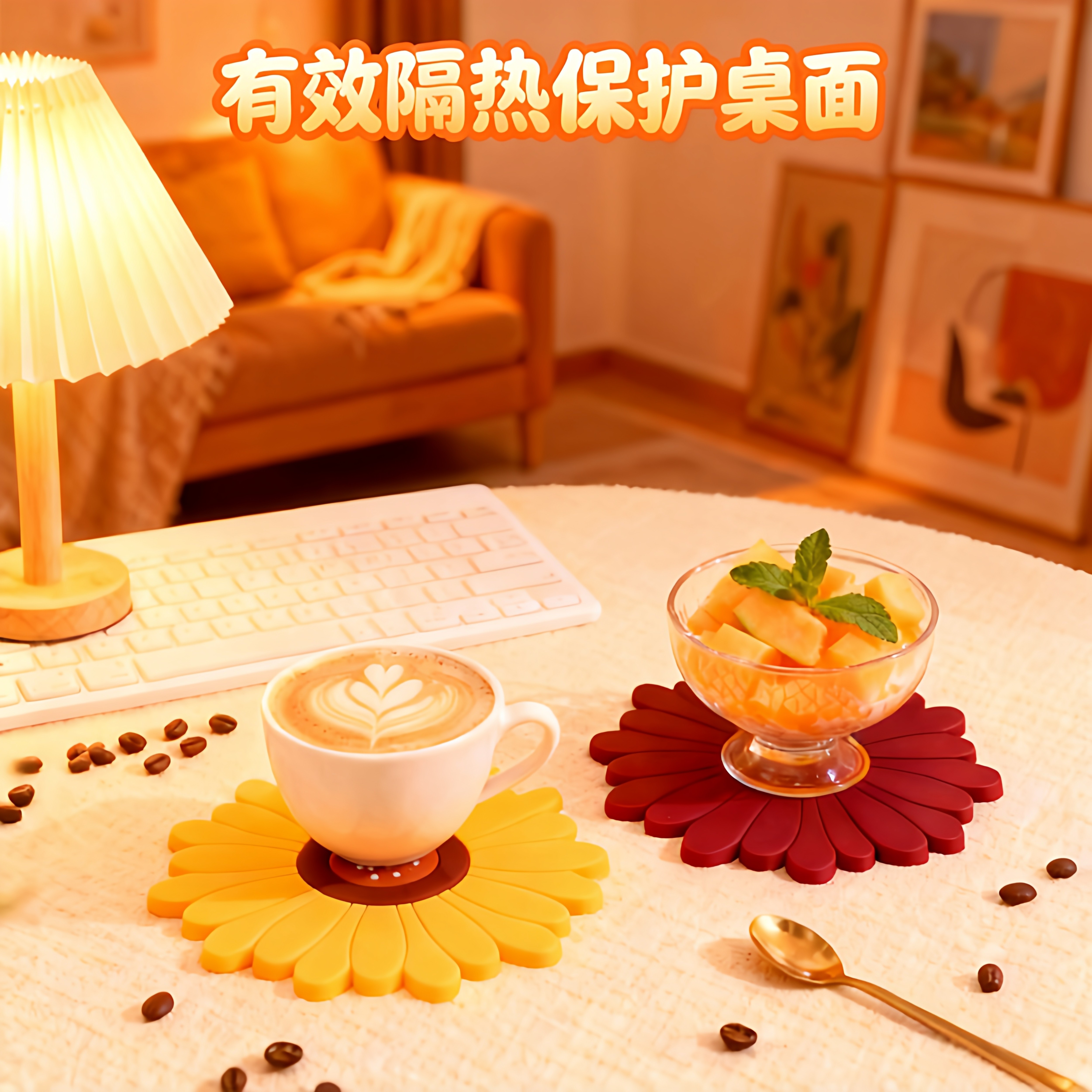 创意向日葵家用餐具隔热垫耐高温花型盘子餐桌防烫碗水壶杯胶餐垫,餐饮具,餐垫,淘宝优惠券,粉丝福利购,淘宝优惠卷