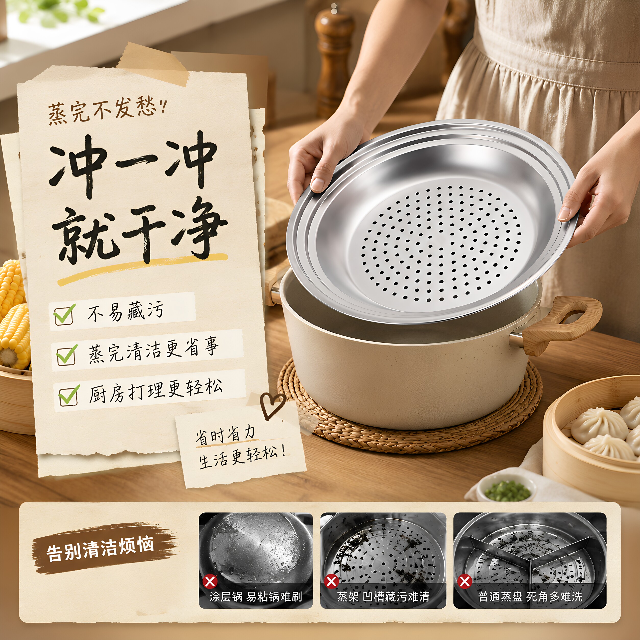 不锈钢炒锅专用加厚圆形蒸盘