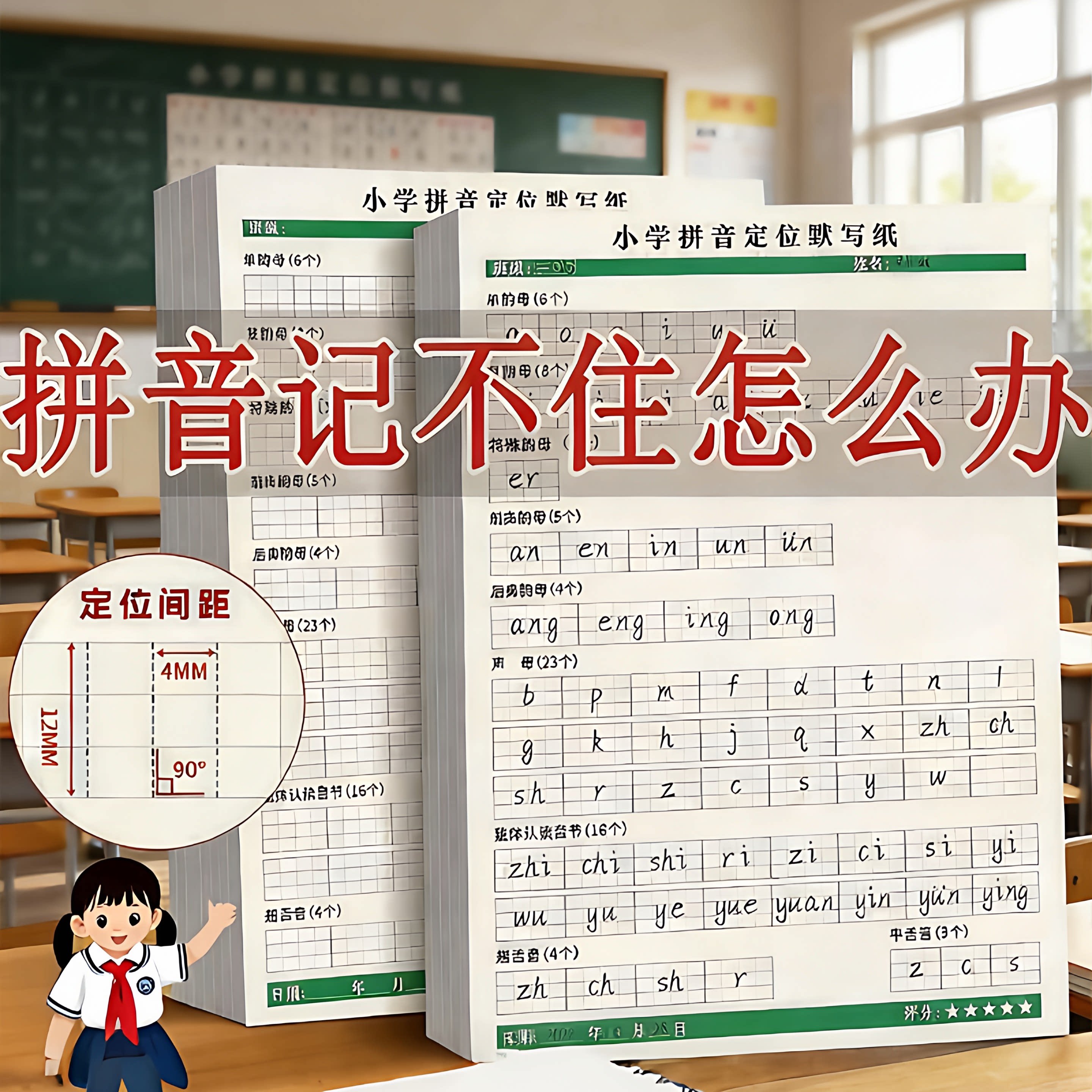 小学拼音定位默写描红纸练字帖
