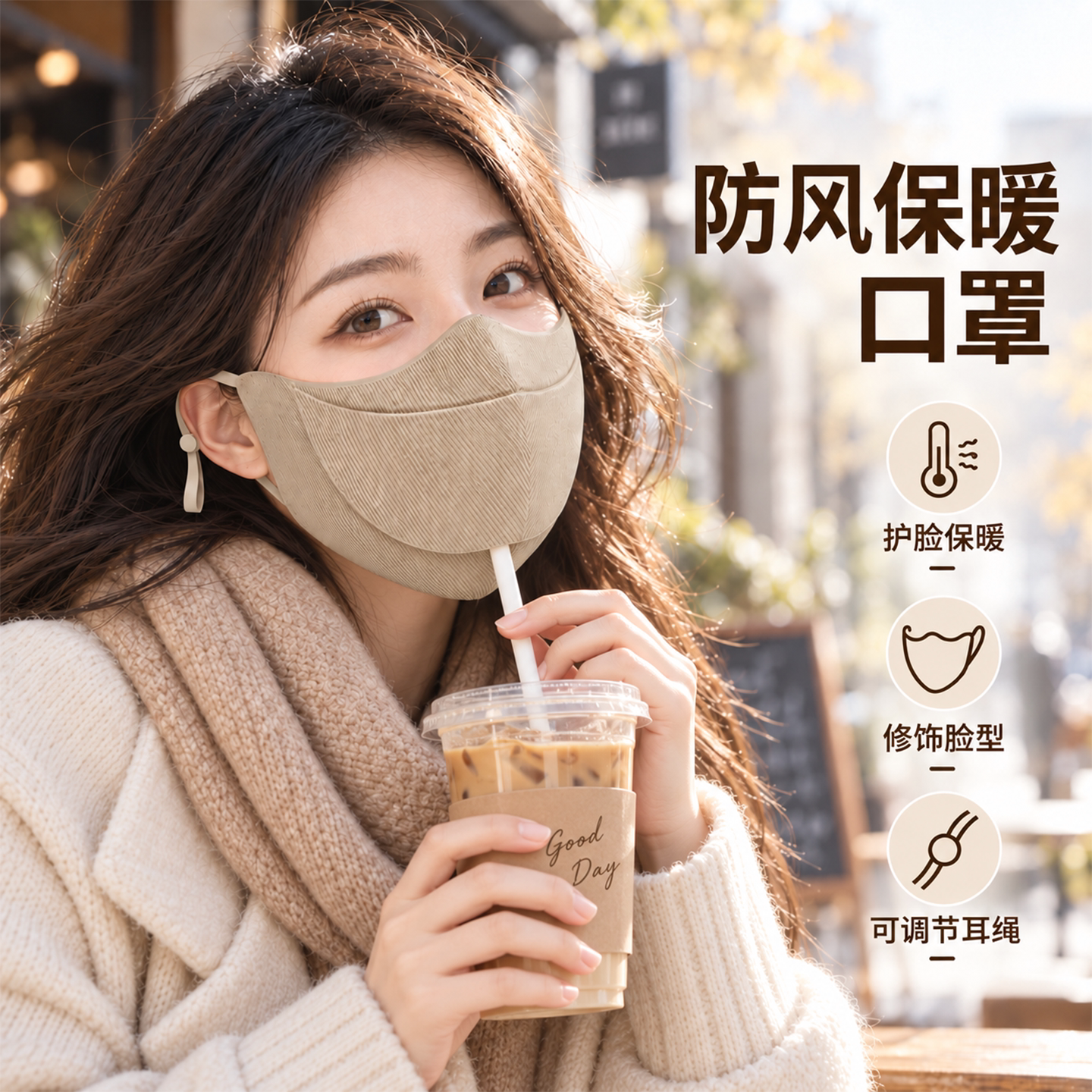 2026新款秋冬季防风保暖口罩可水洗女高颜值防寒面罩半脸可喝水