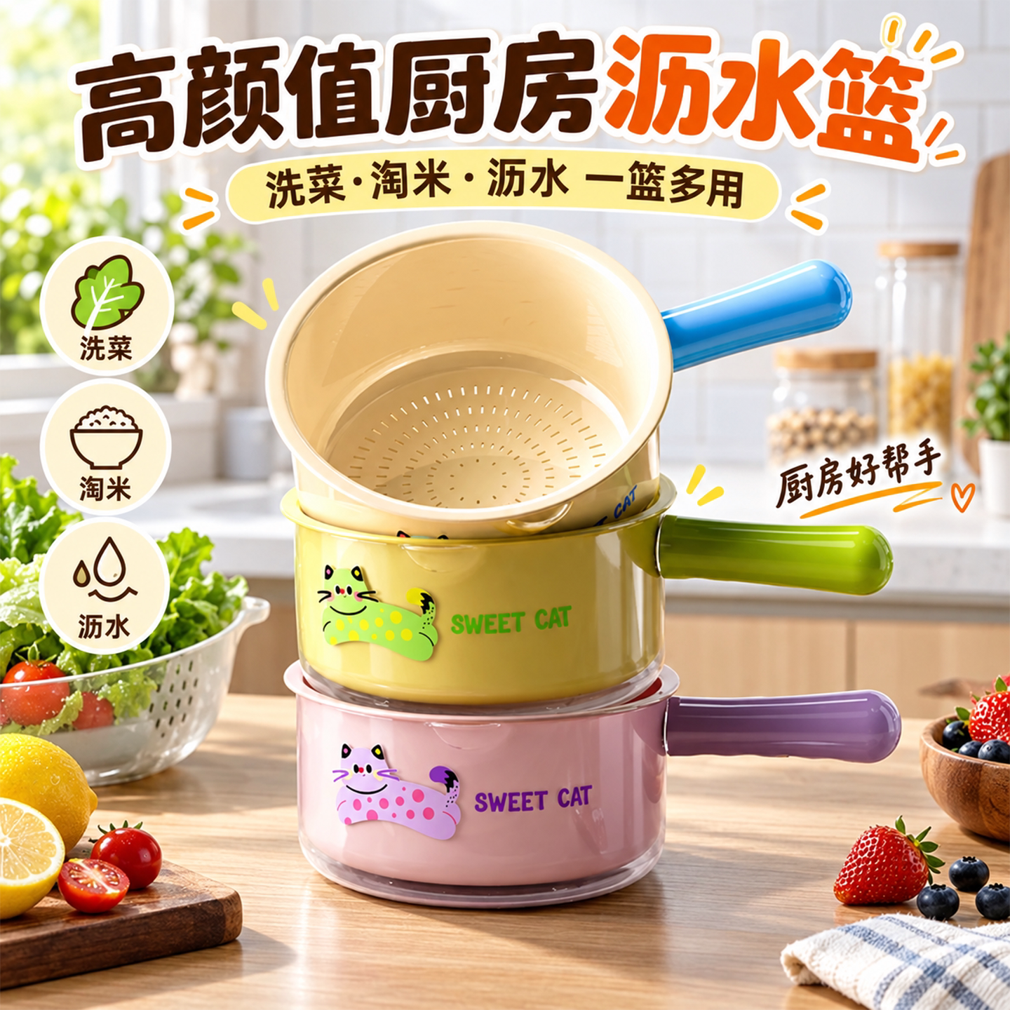 双层家用厨房沥水洗果篮