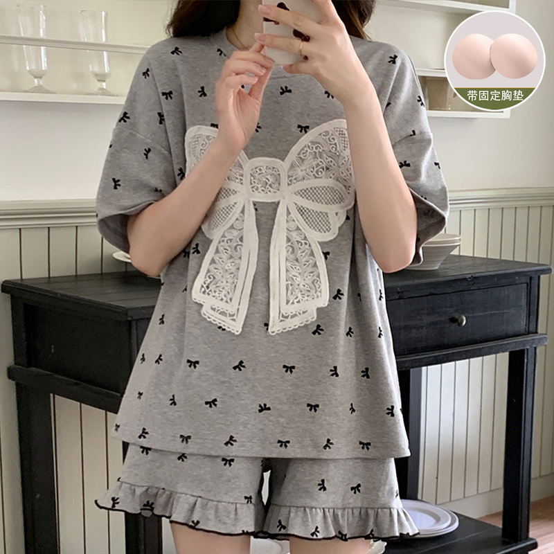 棉绸睡衣女款夏季天2025新款甜美公主风学生带胸垫短袖家居服套装
