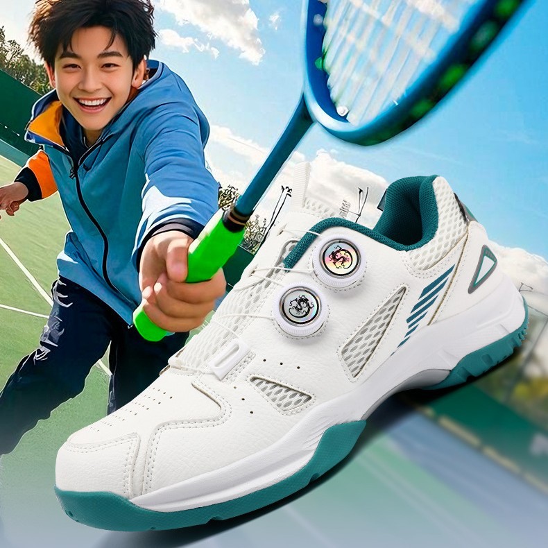 跨境羽毛球鞋专业旋钮橡胶防滑乒乓球运动鞋男新款网面透气网球鞋