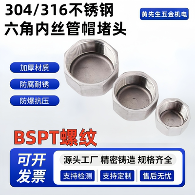 304/316不锈钢六角内丝管帽BSPT