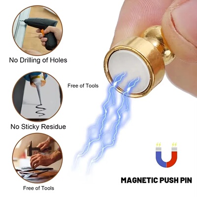Small Magnetic Hook Fridge Strong Magnets Pushpins Gold Sil