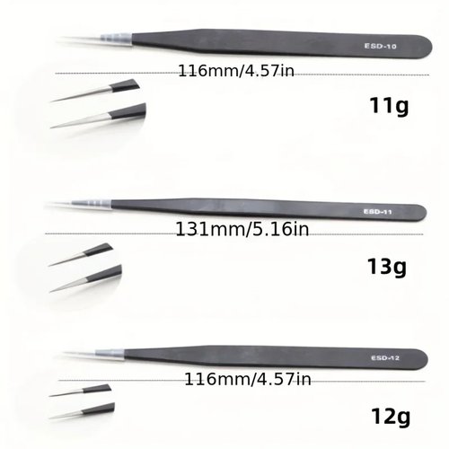 Precision ESD anti-static tweezers set -6-pc durable stainl