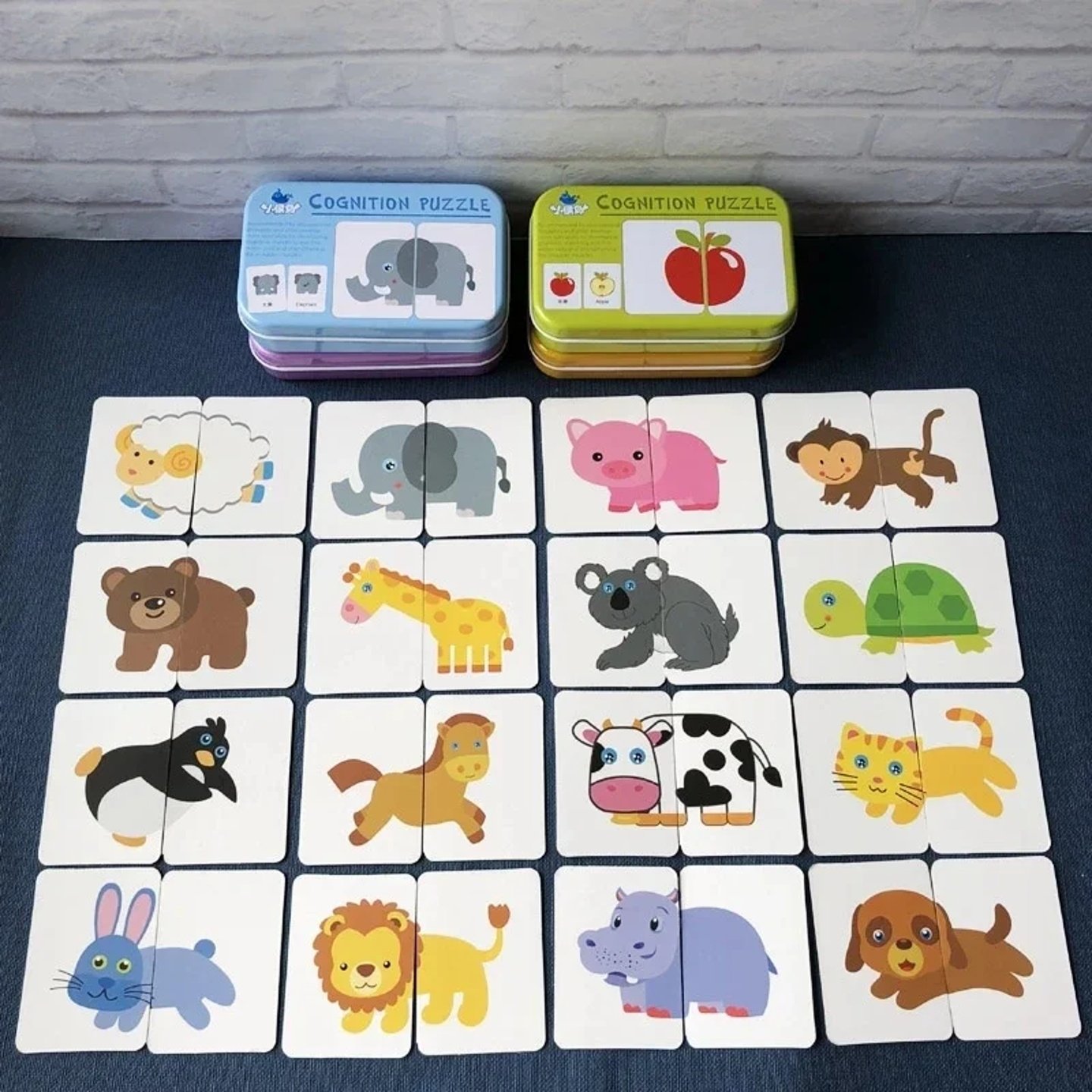 Baby Cognition Puzzle Toys Toddler Kids Iron Box Cards Matc