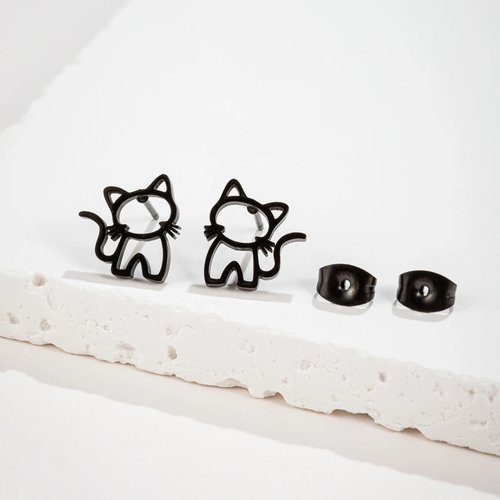 1 Pair Cute Cat Stainless Steel Stud Earrings for Mens Wome