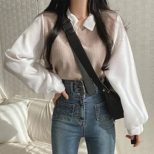 Summer Blouse Women Korean Style False Two-piece Polo Colla