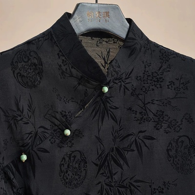 Retro Thin Shirt New Chinese Style Cheongsam Top Black Jacq