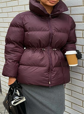 Drawstring Slim Fit Cotton Jacket Women's Winter Zipper Co