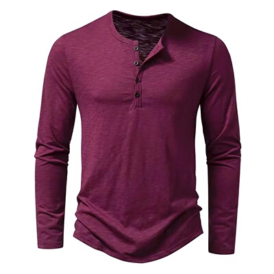 Autumn New Men's Cotton Button Long Sleeve  Henley Neck T-S
