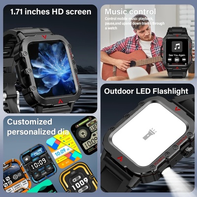 LAXASFIT New Men's Smart Watch LED Flashlight Outdoor Sport