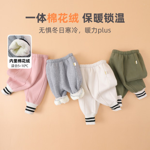 女童一体绒裤 男童运动裤 子 秋冬儿童休闲裤 嘟嘟家宝宝加绒加厚长裤