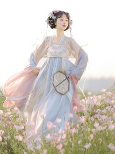 齐胸襦裙日常超仙气古装 青青子衿原创 素汉服女春季 唐制汉元 海棠