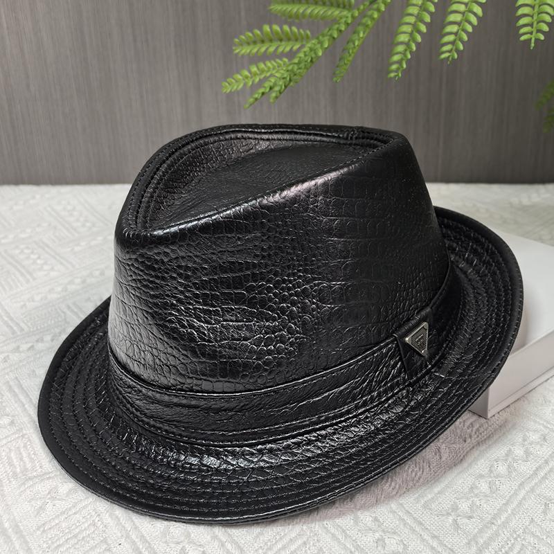 礼帽户外休闲男春秋冬短檐牛皮