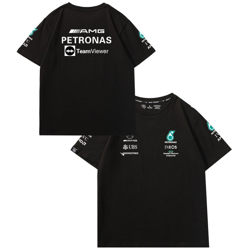 f1赛车服汉密尔顿乔治拉塞尔梅奔驰车队队服衣服圆领短袖T恤衫男