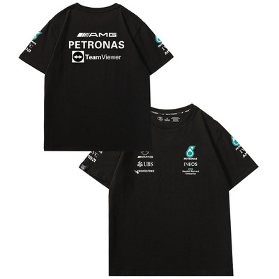 f1赛车服汉密尔顿乔治拉塞尔梅奔驰车队队服衣服圆领短袖T恤衫男