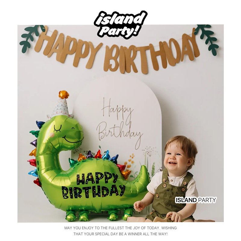 绿色ins拉旗恐龙主题生日布置