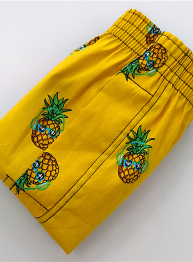 全棉男士内裤平角裤宽松阿罗裤黄色菠萝孖烟通大码四角短裤头纯棉