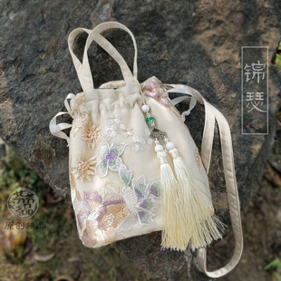 芬芳之品原创牡丹刺绣包包新款复古风手提斜挎汉服束口女包