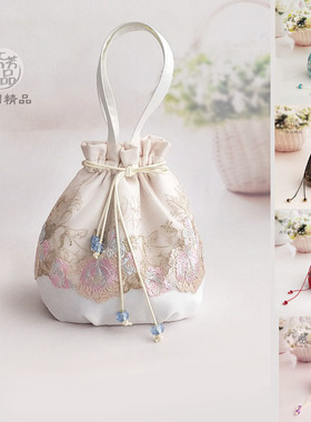 芬芳之品原创休闲刺绣包包蕾丝淡雅复古风休闲手提圆桶包