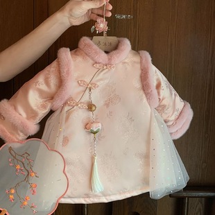 女童拜年服2025新款上衣冬周岁礼服中小童汉服旗袍宝宝公主裙童装