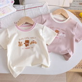 女童卡通T恤25夏季 潮3 可爱百搭洋气童装 新款 纯棉洋气撞色印花短袖