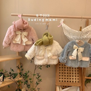 女童秋冬款外套2023最新款韩版洋气女宝宝加绒外套保暖羊羔绒上衣