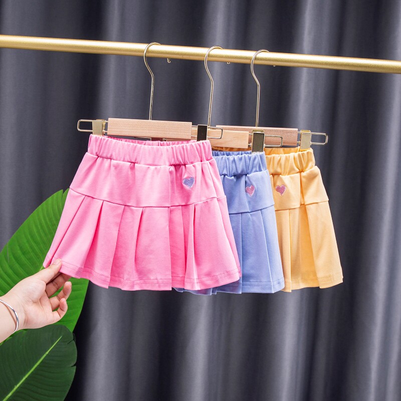 女童夏季漂亮百搭百褶裙裤儿童纯棉裙子带安全裤中小童薄款半身裙