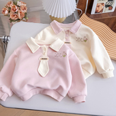 女童纯棉卫衣春秋新款 洋气儿童时髦卡通上衣可爱翻领学院风POLO衫