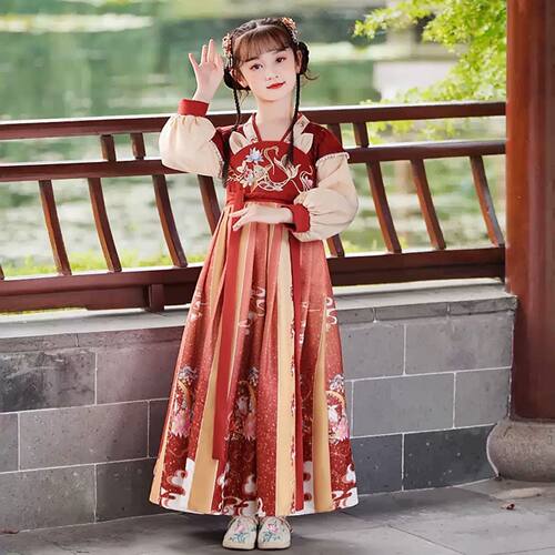女童汉服中式连衣裙团体表演