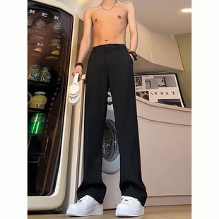 黑色直筒西裤垂坠感高级感弯刀微喇冰丝裤子男款夏季休闲西装裤