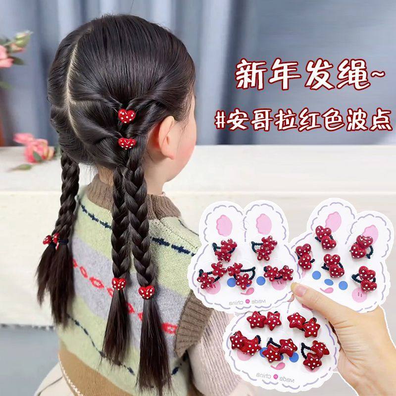 女童不伤发发绳女孩安哥拉红色波点发绳大发圈儿童不缠发星星头绳