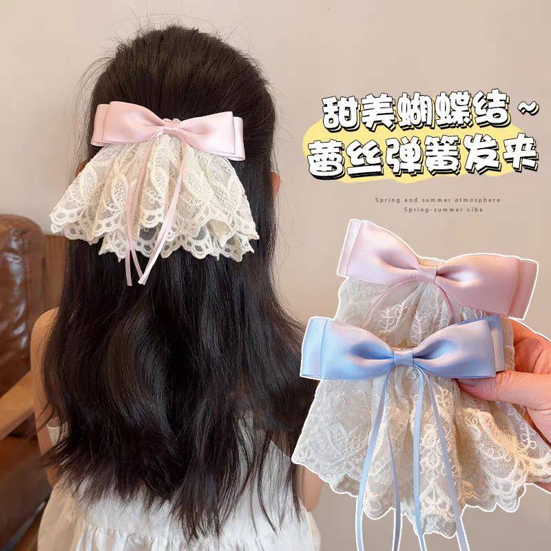 儿童蕾丝蝴蝶结发夹女童后脑勺马尾抓夹发饰公主2025新款高级发卡
