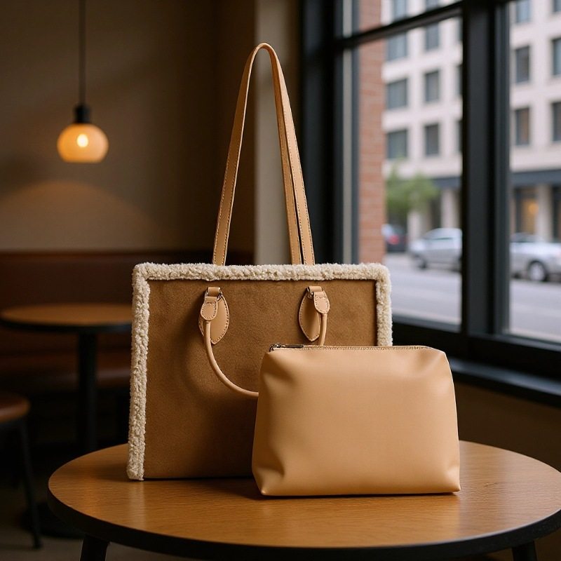小众设计新款女包简约大容量子母包羊羔绒拼接手提托特腋下单肩包,箱包皮具/热销女包/男包,单肩包,淘宝优惠券,粉丝福利购,淘宝优惠卷