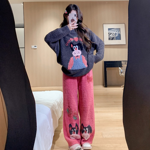 女加厚加绒可爱狗狗睡衣家居服冬
