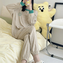 女宽松休闲可外穿家居服春秋 睡衣套装 可爱笑脸条纹纯棉长袖 长裤