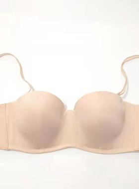 60657075CDDE肤色光面软钢圈半杯抹胸无肩带打底薄款1/2婚纱套装