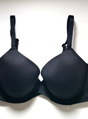 32D/DDE光面莫代尔内衣黑深蓝色薄款大罩杯大胸显美背小底围文胸