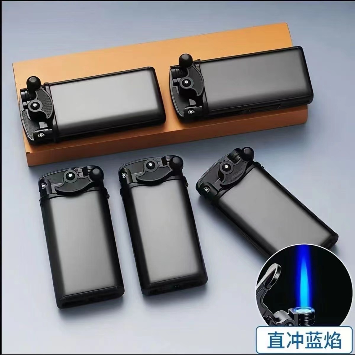 新款金属防风打火机充气加厚耐用防爆直冲高档高端网红蓝火大号