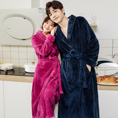 睡衣秋冬加长款 睡袍女冬季 情侣一对珊瑚绒浴袍加绒加厚法兰绒男士