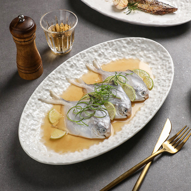 蒸鱼专用盘子高级感陶瓷鱼盘家用2024新款椭圆形大号菜盘旦形深盘,餐饮具,盘,淘宝优惠券,粉丝福利购,淘宝优惠卷